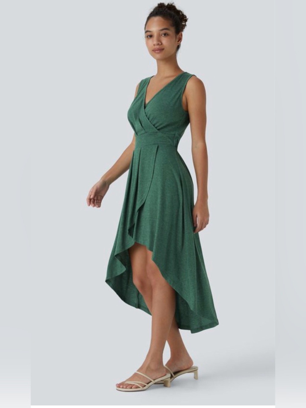 NWT HALARA Large Sleeveless Emerald Wrap High-Low Dress